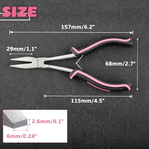 Long Reach Flat Nose Pliers Smooth Jaws for Jewelry Making, 6 Inches Duck bill Pliers Small Jewelry Pliers for Wire Bending Straightening, Working In Tight Spaces, Pink Tool for Women - style: Flat Nose Pliers