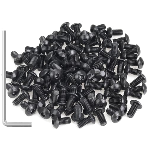 105 Pieces M4 x 8mm Button Head Socket Cap Screws, Thread Pitch 0.7mm, Sutemribor M4 Black Screws, 10.9 Grade Alloy Steel, Black Oxide Finish, Fully Threaded - size: M4 x 8mm, style: Button Head