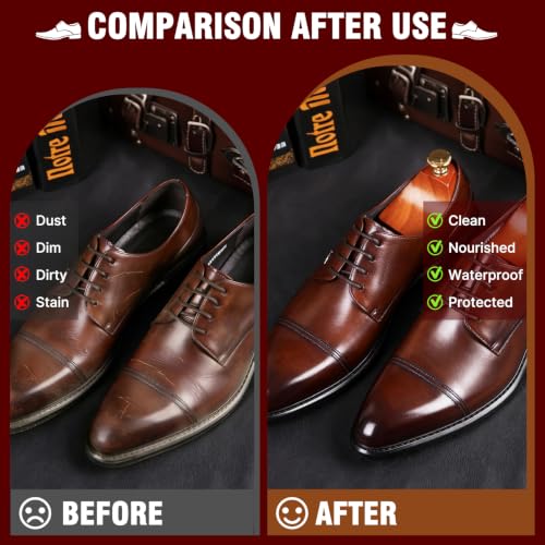 Shoe Shine Kit, Complete Leather Care Set with Black & Brown Shoe Polish, Saddle Soap & Mink Oil, Horsehair Brushes, Shoe Shine Box, Boot Leather Cleaning & Conditioning Kit for Men, Gift for Dad