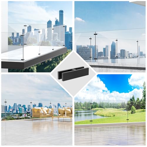 8 Pack Matte Black Railing Glass to Glass Clamp, 180 Degree Double Sided Stainless Steel T304 Railing Glass Bracket Clip Holder with Rubber Gaskets for Indoor Outdoor Coastal Balustrade - size: 8 Pack, style: 180 Degree