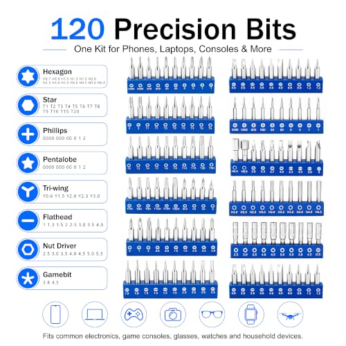 Precision Screwdriver Set 142 in 1, Electronics Repair Tool Kit with 120 Magnetic Bits for iPhone MacBook Computer Laptop Tablet Smartphone Watch PS4 Xbox Nintendo ESD Tweezers Repair Bag