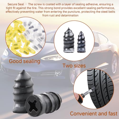 100PCS tire Screw Plug Repair kit – No Tire Removal Needed, tire sidewall Repair kit, Patch Plug Tools & Portable Storage Bag – Quick Flat Tire Fix for Car, Truck, Motorcycle & SUV