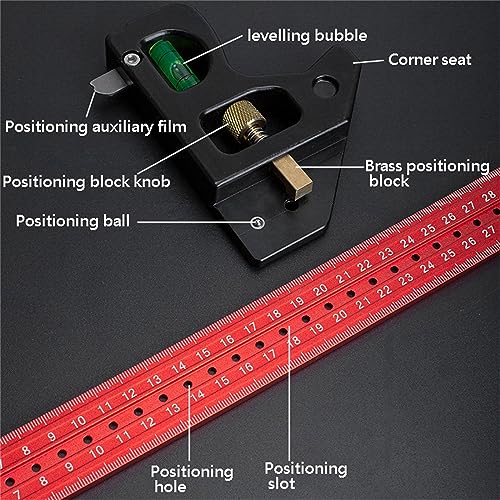 Heavy Duty Woodworking Combination Angles Ruler Aluminum Alloy Ruler 90/45 Degree Measuring Tool with Level & Needle Combination Square Adjustable Angles Gauges 90/45 Degree Measuring Tool