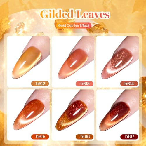 Beetles Fall Cat Eye Gel Nail Polish Set - Gilded Leaves 6 Colors - color: A - Glass Cat Eye | Gilded Leaves