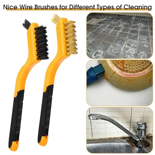 Wire Brush for Cleaning, Small Brass Steel Nylon Brush, Metal Rust Remover - color: Yellow+3 Mixed Color