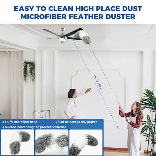4 Pcs Dusters for Cleaning, 2 in 1 Microfiber Dusters and Retractable Gap Dust Cleaner with 1 Microfiber Dusting Cloths Long Handle 30-100 Inches Extension Pole for Ceiling Fan Cleaning Supplies - size: 4 PCS Dusters