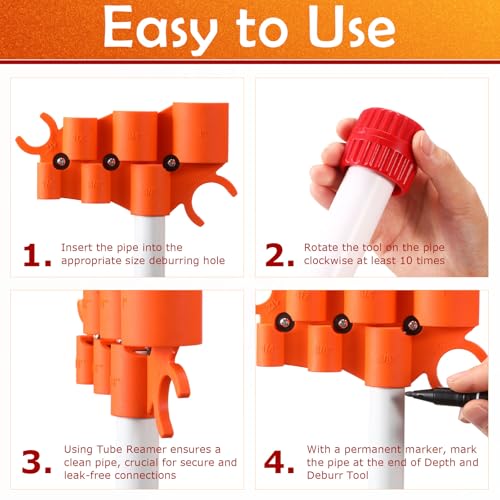 Relaxweex 3 Pcs Pipe Deburring Tool Set, 1/4'' to 1'' Depth Gauge and 2 Pcs 1/8'' to 1-5/8'' Inner Outer Reamer for PEX PVC CPV Copper Tubing Plumbing Chamfer Tools for Push to Connect Fittings