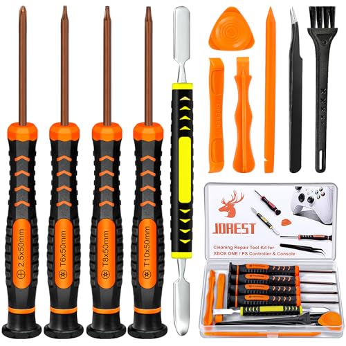 JOREST Repair Kit for Xbox One/360/X PS4 PS3 PS5, PH0 T6 T8 T10 Torx Security Screwdriver, Crowbars,Tweezers, Cleaning Tool for Controller and Console - style: XBOX
