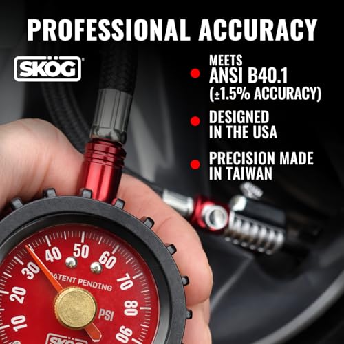 SKÖG Chuck Mates Platinum Tire Pressure Gauge 0–100 PSI Analog | Accurate PSI readings ANSI B40.1 | Second needle marks your target | Designed in the USA, made in Taiwan