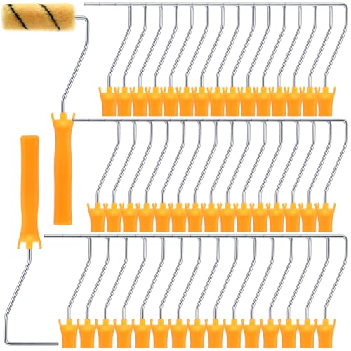 Leumoi 48 Pcs 4 Inch Mini Paint Roller Frame Threaded Grip Handle, Yellow - color: Yellow
