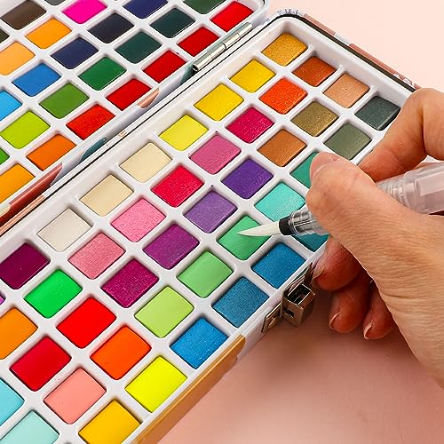 Grabie Watercolor Paint Set of 100 Color with Brush Pens - color: 100 Colors