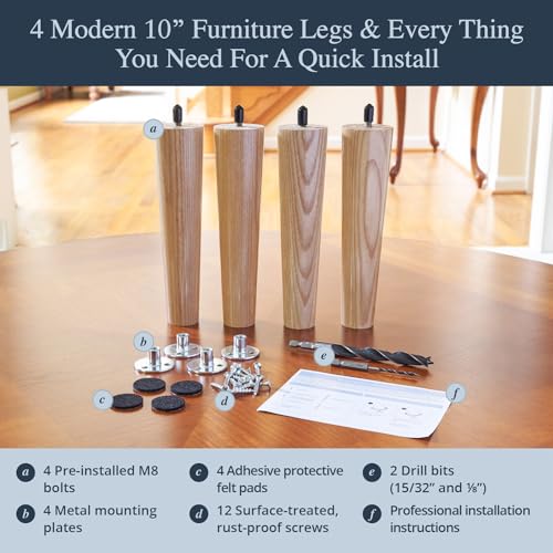 Airy Abode Premium Ash Wood Furniture Legs (Full Install Kit) - Pick Your Size and Color - color: Ash, size: 10 Inches