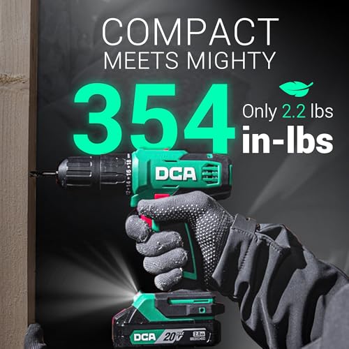 DCA 20V Cordless Hammer Drill Set, 354 In-lb Torque, 1/2" Keyless Chuck, 22500 IPM, 2 Variable Speeds, 18+1+1 Position, Power Impact drill with 14 Drill/Driver Bits for Brick, Metal, Wood ADJZ2035i13 - style: 354 In-lb hammer drill