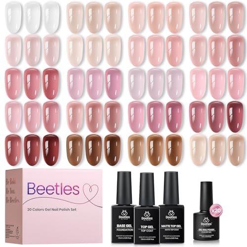 Beetles Soft Tint Nude Gel Nail Polish Set, 20 Colors Jelly Gel Polish Kit - color: Soft Tint - 20 Colors