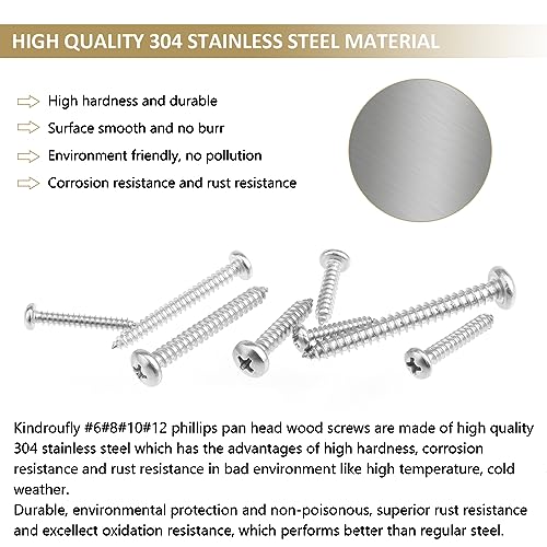 317 Pieces #6#8#10#12 Phillips Pan Head Self-Tapping Screws, Wood Screws Assortment Kit, 304 Stainless Steel - size: #6#8#10#12