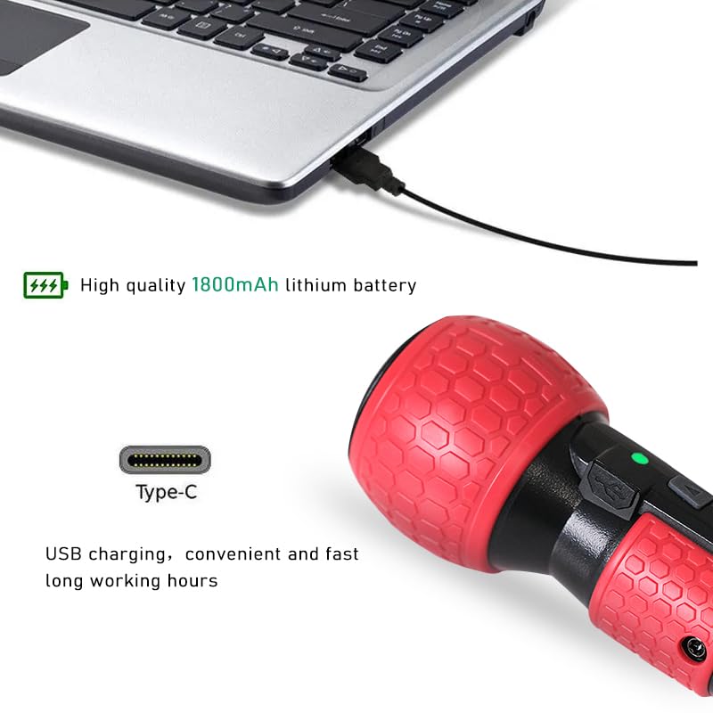 3.6V Cordless Electric Screwdriver USB-C Rechargeable LED Kit RED - color: Red