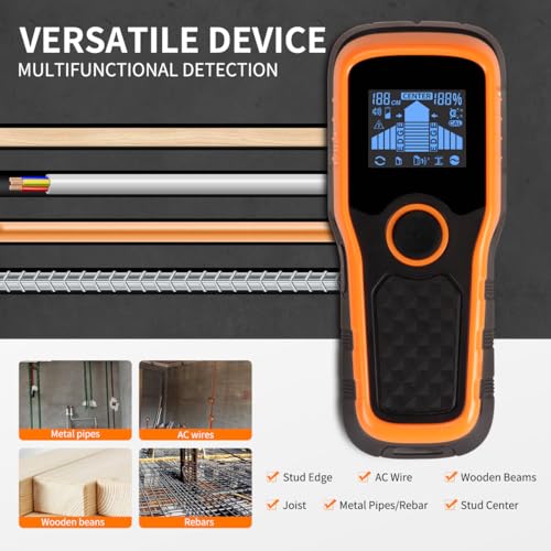 Wall Scanner 6 in 1 Stud Finder HD LCD for Wood Metal AC Wire