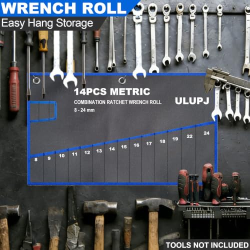 2PCS Wrench Roll Up Pouch, Tool Organizer Storage Bag (13SAE + 14Metric)