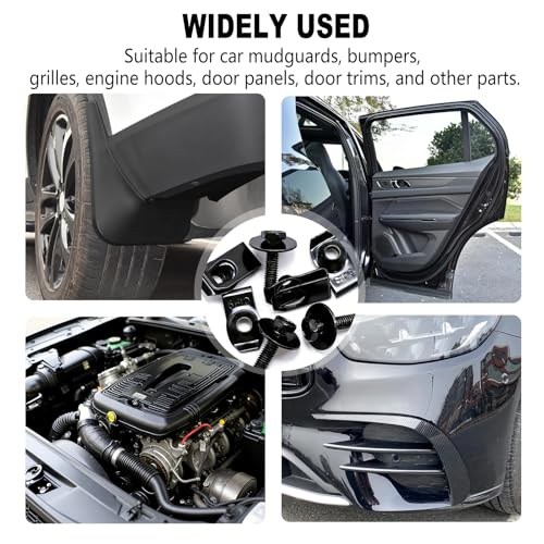 50Pcs M6-1.0 Automotive Body Bolt & U-Nut Clips Kit, Multipurpose Fender Bolts Body Fastener Clips for Most Cars Bumper Engine Splash Shield (25Sets) - color: Black-M6