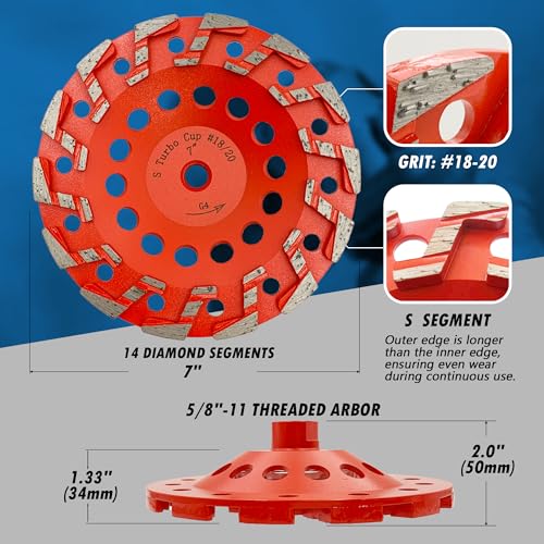 7" Diamond Grind Wheel 14 S Seg Concrete & Coating 5/8"-11 Threaded Arbor - style: 7" Diameter / 14 S Segments