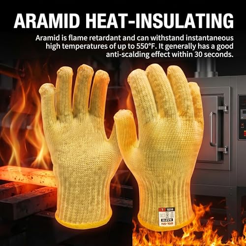 5 Pairs Cut Resistant Work Gloves, 7-Gauge Heavy Duty Aramid Fiber, Heat & Cut Protection, Ideal for Metal Glass Handling, Woodworking, Automotive & Industrial Assembly,M - size: 5pcs-Medium, style: Aramid