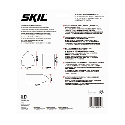 SKIL 30-Piece Mixed 60/80/120/240 Grits Detailed Sand Paper Kit for SKIL Sanders SR232301 & SR6607B-10 - CDA9005 - size: One Size, style: 15-Piece Mixed Sanding Paper