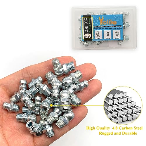 5/16"-24 18Pcs Grease Fitting Assortment Straight 45 90 Degree Grease Zerk Fittings, Galvanized Steel Grease Fittings and grease gun tips for Industrial/Agricultural Machinery Cars Ships ets - size: 5/16"-24 18Pcs