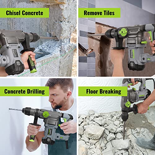 WORKPRO 1-1/4 Inch SDS-Plus Rotary Hammer Drill, 12.5AMP, Heavy Duty Corded Version for Concrete Demolition Chipping Rotomartillo, 5 SDS-Plus Bits - style: 12.5AMP