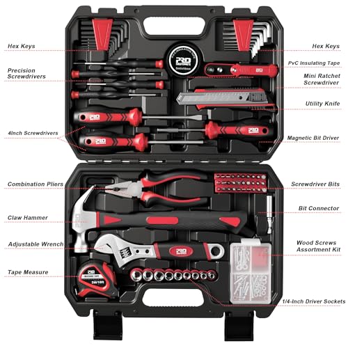Prostormer 160-Piece Home Tool Set, Starter Tool Kit, Red - color: Red