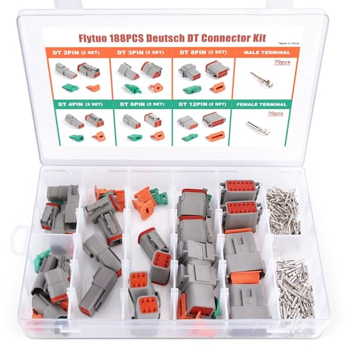 188PCS Deutsch Connector Kit,8 Sets 2/3/4/6/8/12 Pin Automotive Waterproof Car Electrical Wire Connectors Plug for Motorcycle, Truck, Car, Boats, Scooter(16-22AWG) - size: 188pcs