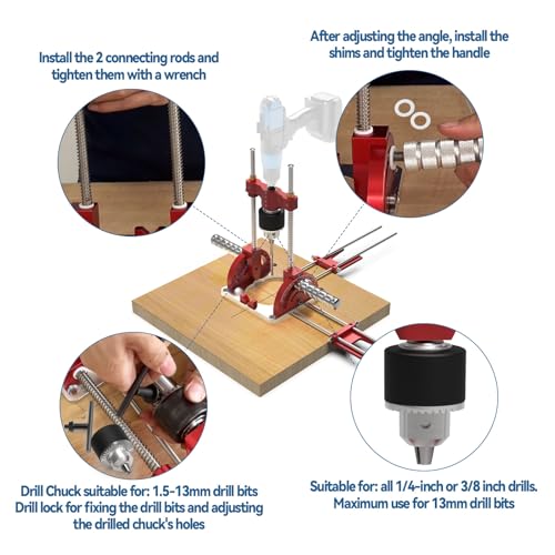 JOJOCY Multi-Angle Drill Guide, 0° to 60° Angle Adjustable Drill Guide Portable High Precision Electric & Hand Drill Guide for 1/16" - 1/2" Drills Self-Centering for Woodworking, Metalwork