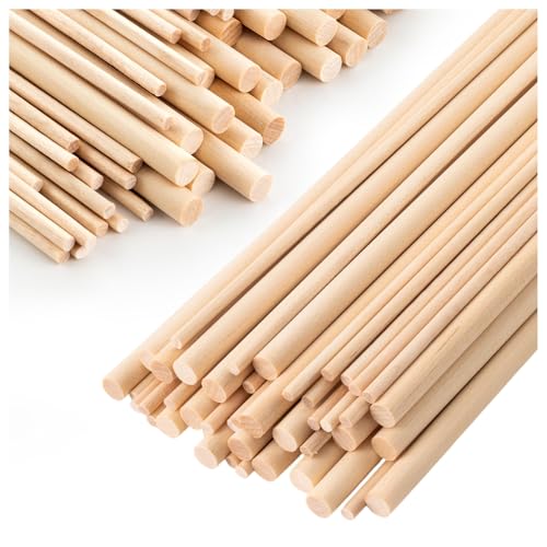 50Pcs 12inch Long Dowel Rods Wood Sticks, 1/2inch 1/4inch 1/8inch Unfinished Round Sticks, Natural Wood Dowels for Craft and DIY Projects, Cake Dowels Hardwood Craft Dowel Rods