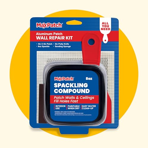 MaxPatch® Drywall Repair Kit, 4-Piece Set – Includes Self-Adhesive Aluminum Patch, 8 oz Spackle, 100% Recycled 3" Putty Knife, and Sanding Sponge – Multi-Purpose Wall Repair for Drywall, Plaster