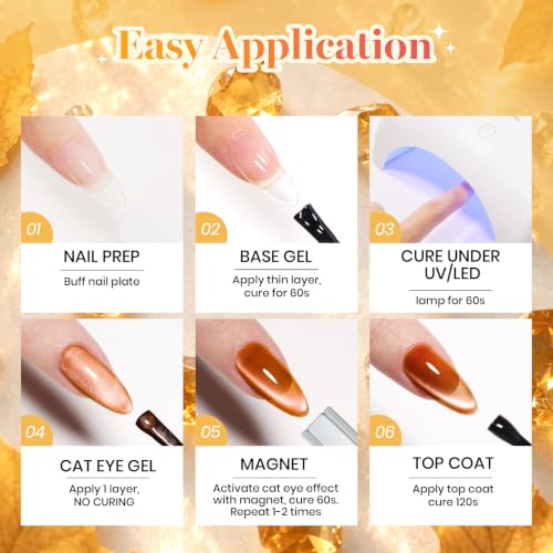Beetles Fall Cat Eye Gel Nail Polish Set - Gilded Leaves 6 Colors - color: A - Glass Cat Eye | Gilded Leaves