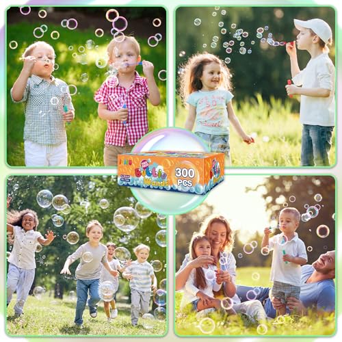 300 Pcs Mini Bubble Wands in 10 Colors, Bulk Party Favors for Kids, Themed Birthday, Christmas, New Year, Valentine, Carnival, School Classroom Prizes for Boys & Girls, Ideal Goodies Bags Stuffers