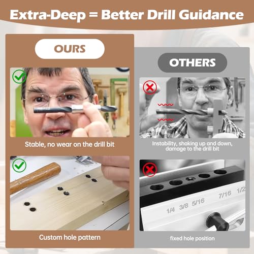 3/8" Extra-Deep Drill Bushings – Hardened Steel Guide Sleeves for DIY Dowel Jigs, Precision Drill Guides for Woodworking (12 Pack)