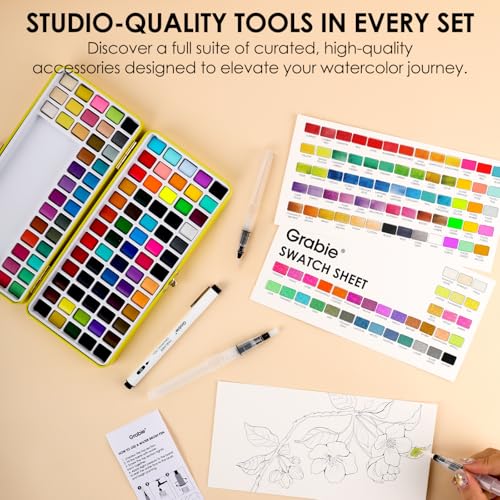 Grabie Set of 100 Color Watercolor Paint Set with Brush Pens - color: 100 Colors（New）