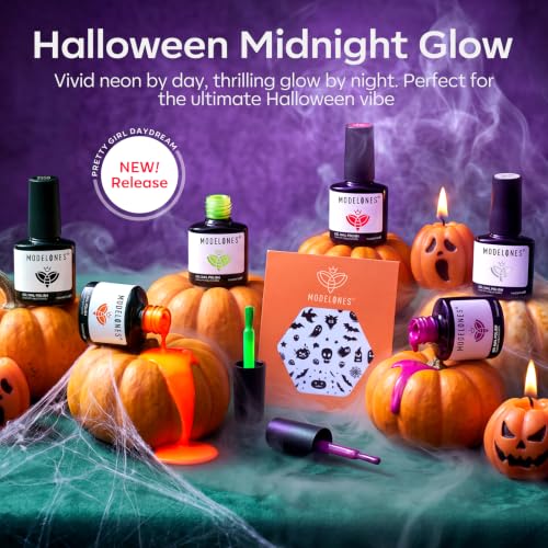 modelones Halloween Gel Nail Polish Set, Glow in the Dark 6 Colors - color: A A A1 Halloween Midnight Glow Collection