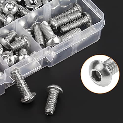 HELIFOUNER 65 Pieces 5 Sizes 304 Stainless Steel 1/4-20 x 3/8" 1/2" 5/8" 3/4" 1" UNC Thread Button Head Socket Cap Screws Bolts Kit - size: 1/4-20, style: Button Head