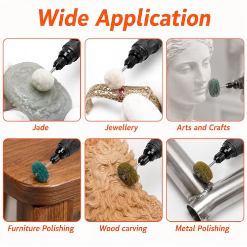 90-Piece Abrasive Buffing & Polishing Wheel Set - 1/8" Shank, 1" (25mm) 80-800 Grit, 15 Wool Felt Buffing Wheels, Rotary Tool Polishing Kit for Metal, Jewelry, Wood, Glass - color: Green 90Pcs