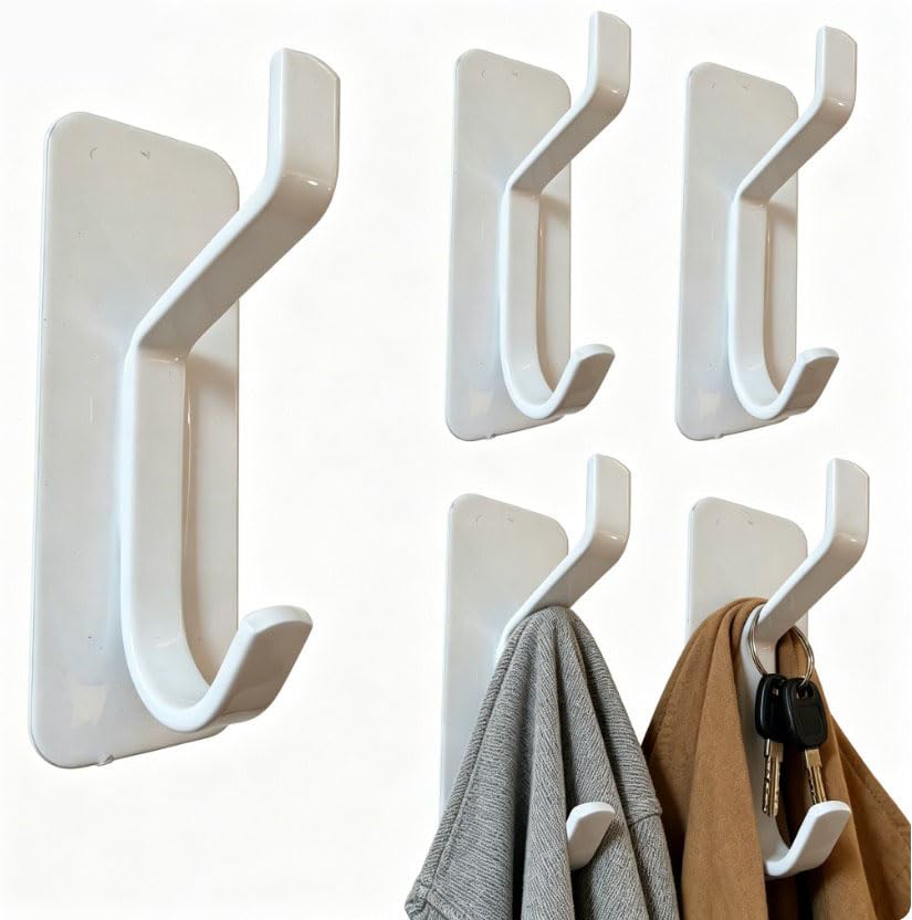 5 Pack Self Adhesive Wall Hooks Key Hook Stainless Steel Coat Hook White - color: White