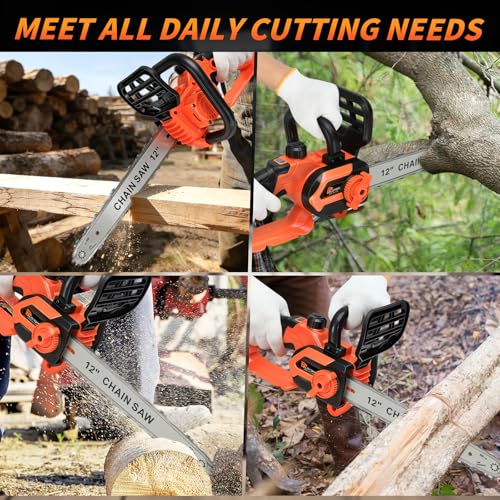 12 Inch Electric Chainsaw, Cordless Chain Saw with 2x4.0Ah Battery
