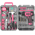 Hi-Spec Tool Set with 8V Drill Set Home DIY Repair & Maintenance, Pink - color: Pink, size: 70-Piece