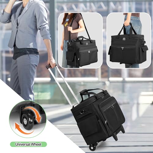 Trunab Rolling Teacher Bag with Expandable File Pocket Detachable Trolley | Teacher Tote Bag with Wheels for up to 15.6 Inches Laptop (Patented Design) - color: Black
