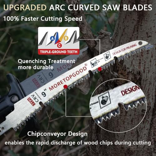 9 Inch Arc Edge Reciprocating Saw Blade with U-Groove Chip Removal Design, 7TPI Japanese Teeth with Arc-Curved Saw Blades for Wood Pruning, Tree Trimming & Wood Cutting, 3‑Pack - size: 9 Inch