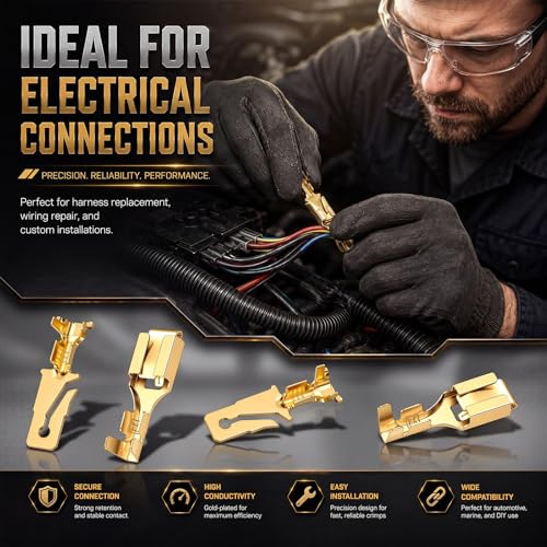 LEIFIDE 100 Pcs Electrical Terminals Kit Compatible with 56 Series, Gold - color: Gold
