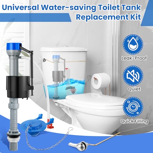 Saillong Universal Toilet Flusher Replacement Kit, Fill Valve, 2-Inch Flapper, Side Mount Handle Lever, Water-Saving, Adjustable Toilet Repair Kit Inside Tank, Easy to Install(1 Set,Blue Grey, Blue) - color: Blue Grey, Blue
