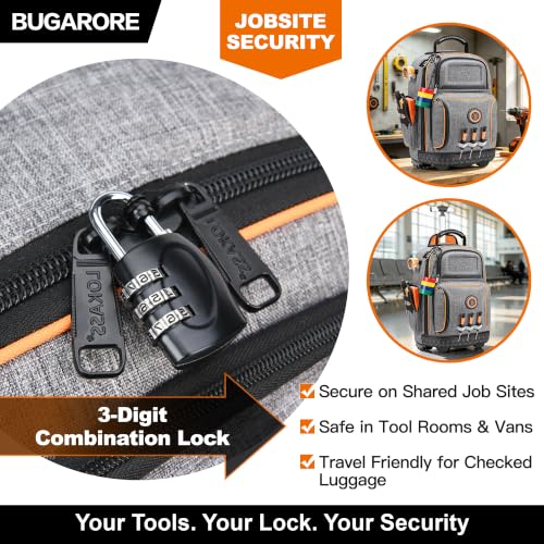 Rolling Tool Backpack with Wheels, 16" Heavy Duty Tool Bag with Molded Base - color: Grey