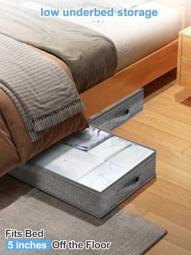 punemi 5 inch High Soft Fabric Low Profile Under Bed Storage, 2 Pack, Grey - color: Grey, size: 2 Pack-5 inch Tall-Soft