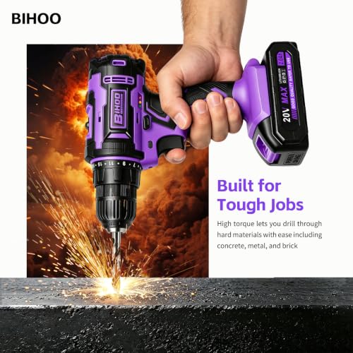 20V Cordless Drill with Battery and Charger, 3/8'' chuck, Purple - color: Purple